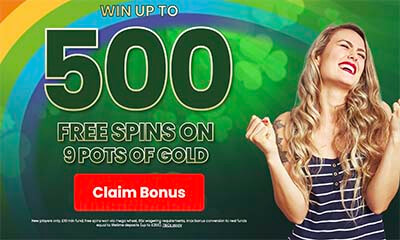 Get up to 500 Free Spins on 9 Pots of Gold at Mirror Bingo!