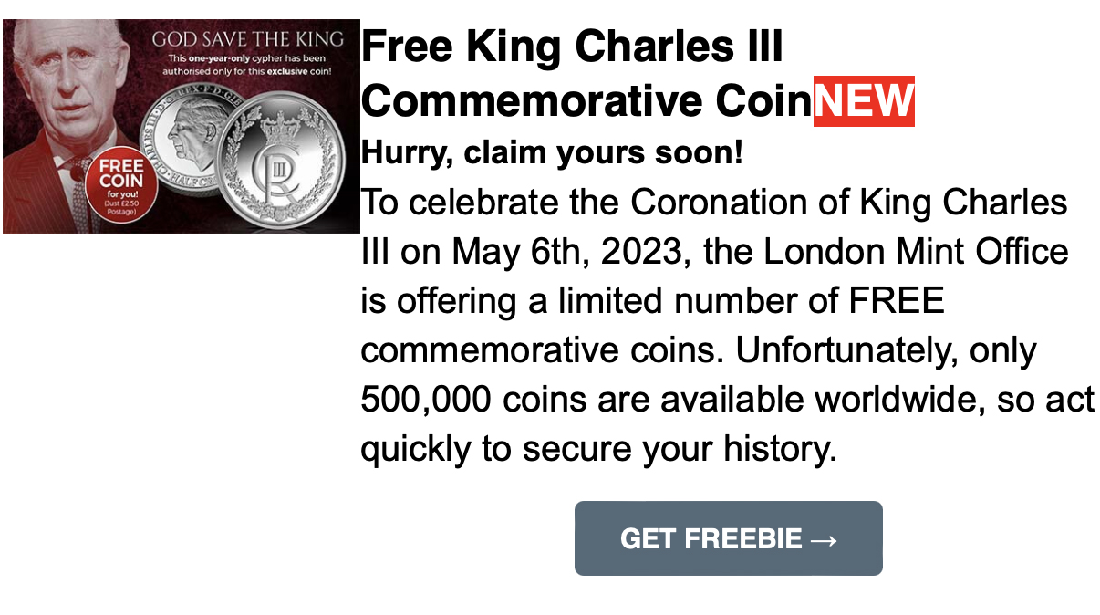 Free King Charles III Commemorative Coin